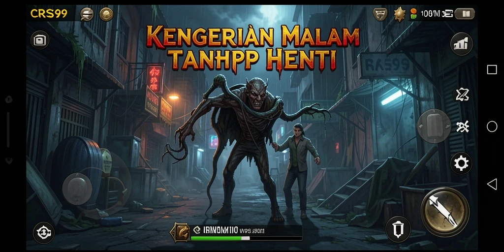 Tangkapan layar gameplay CRS99 menampilkan kengerian yang mencekam dan atmosfer menakutkan.