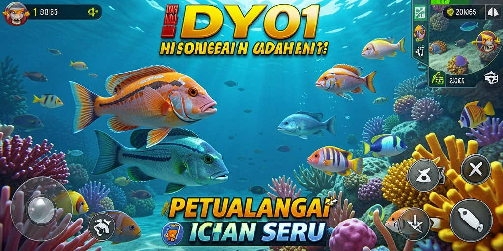 Screenshot utama DY01 menampilkan aksi seru menembak ikan.