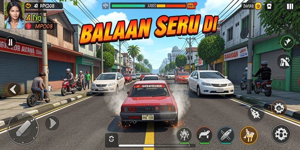 Gambaran tampilan gameplay seru dari MPO08 saat balapan.