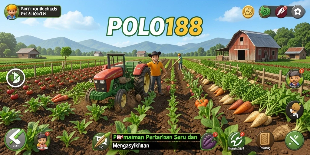 Tampilan gameplay <strong>POLO188</strong> dengan ladang dan hewan ternak yang menggemaskan.