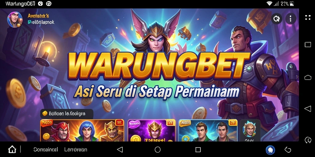 Screenshot utama WARUNGBET menampilkan gambar aksi pertempuran yang intens.